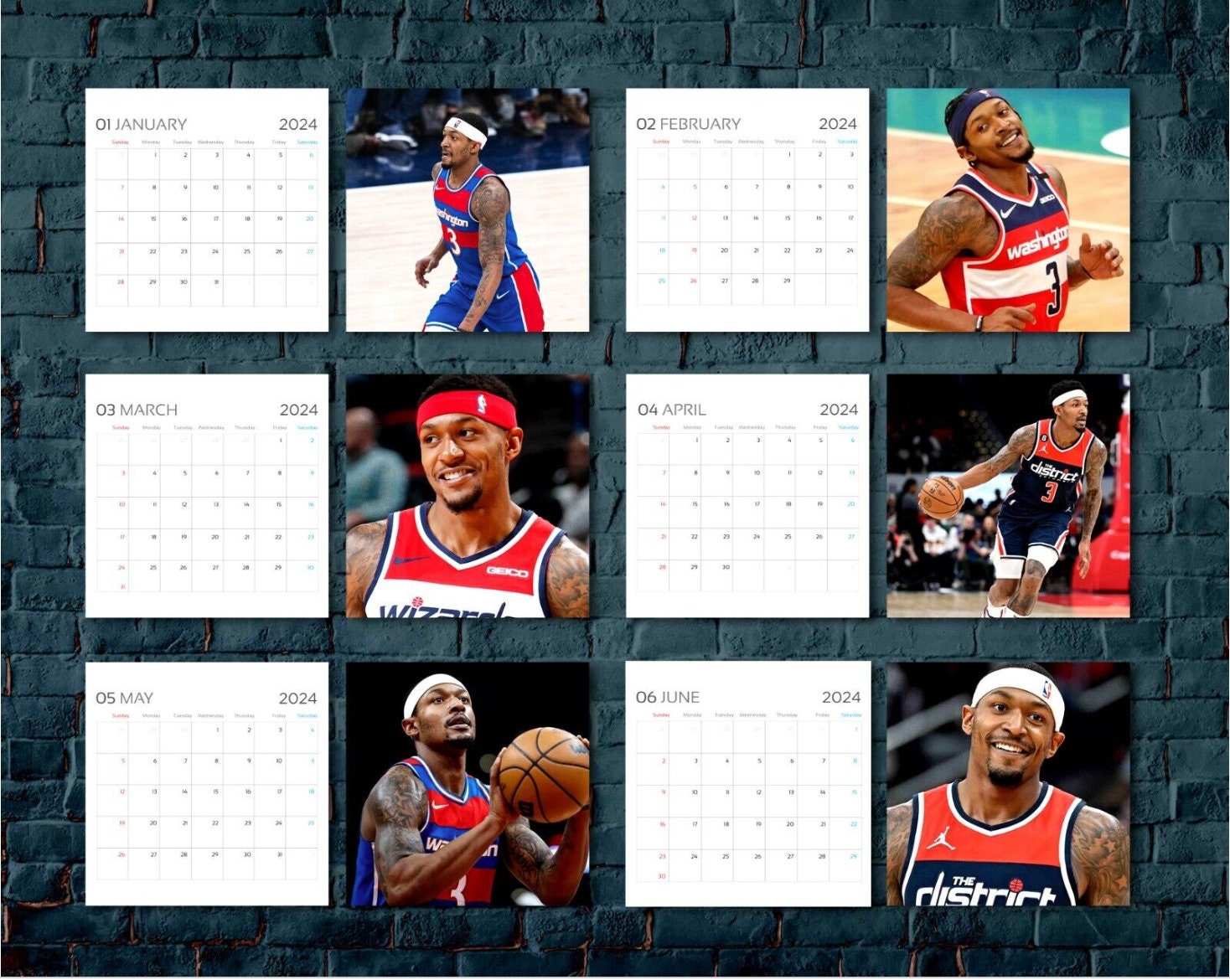 Bradley Beal Calendar 2024, Celebrity Calendar, Bradley Beal 2024 Wall