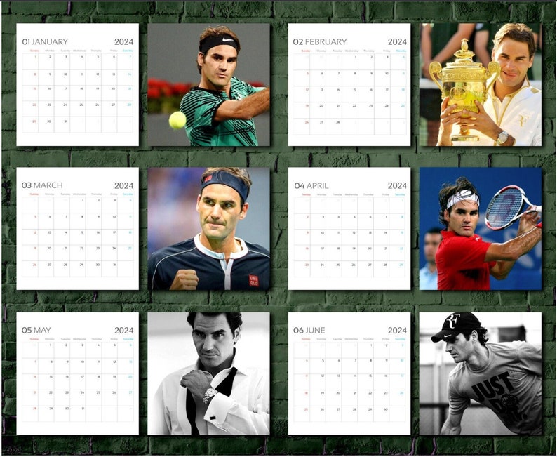 Roger Federer Calendar 2024, Celebrity Calendar, Roger Federer 2024