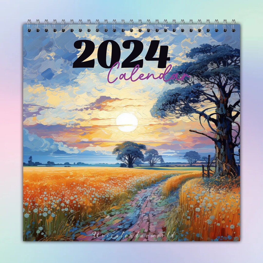 Flower Scene Paintings Calendar 2024 Abstract Colorful Wall Etsy