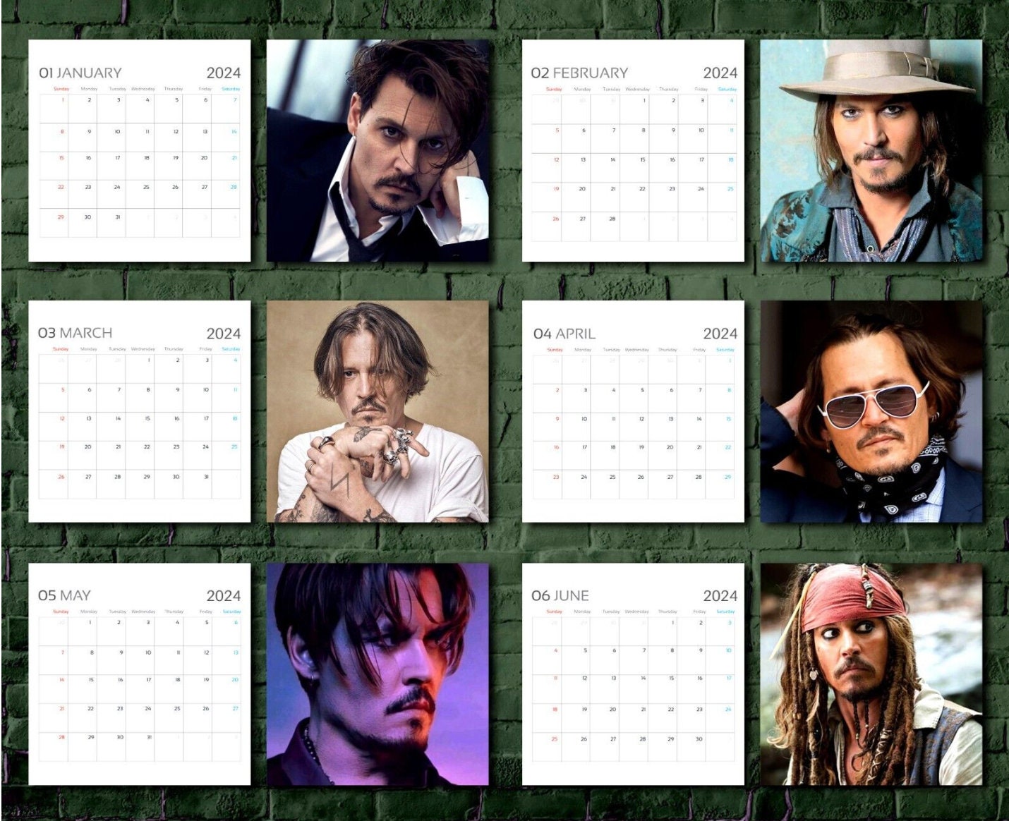 Johnny Depp Calendar 2024, Celebrity Calendar, Johnny Depp 2024 sold by
