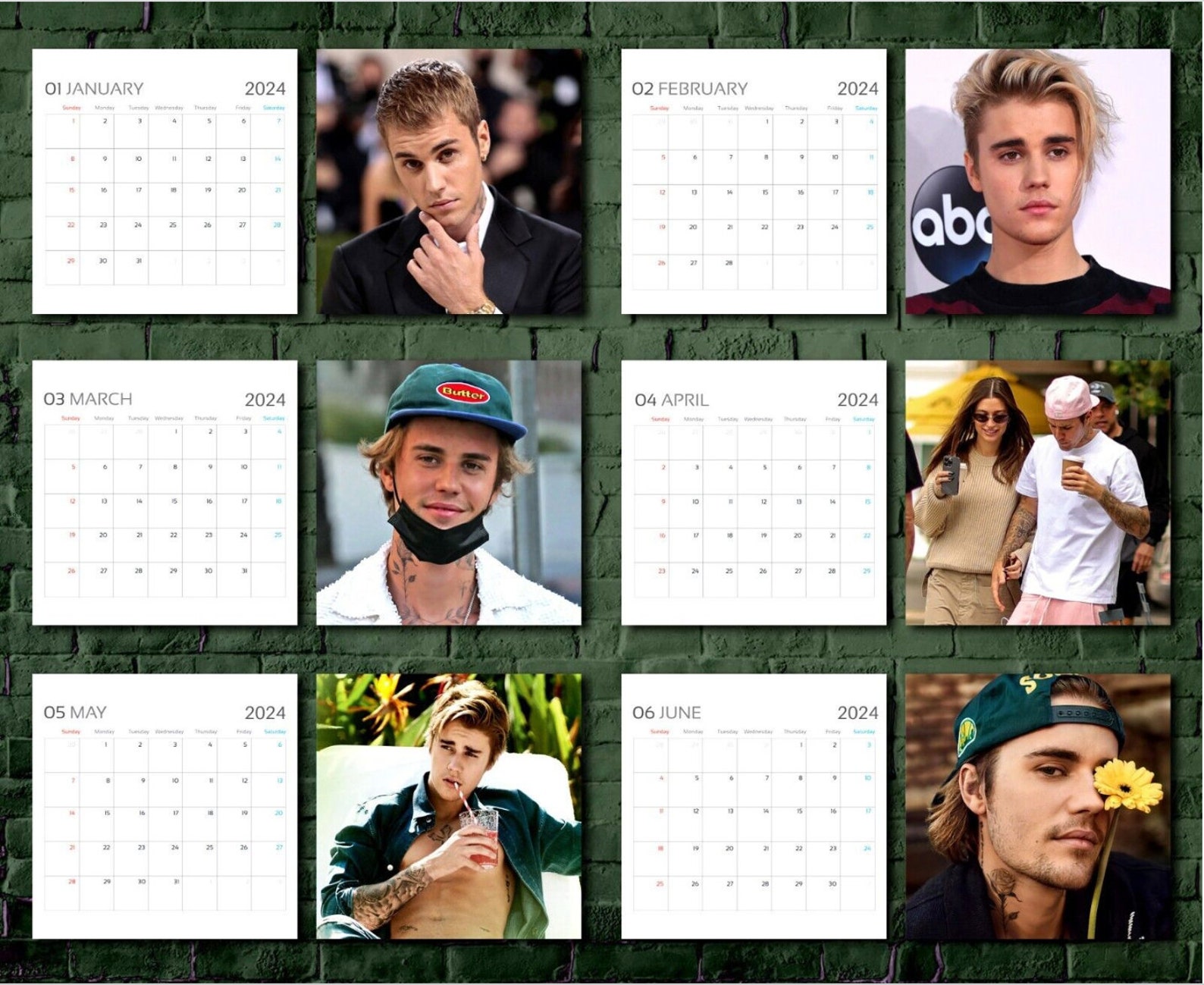Justin Bieber Calendar 2024, Celebrity Calendar, Justin Bieber 2024