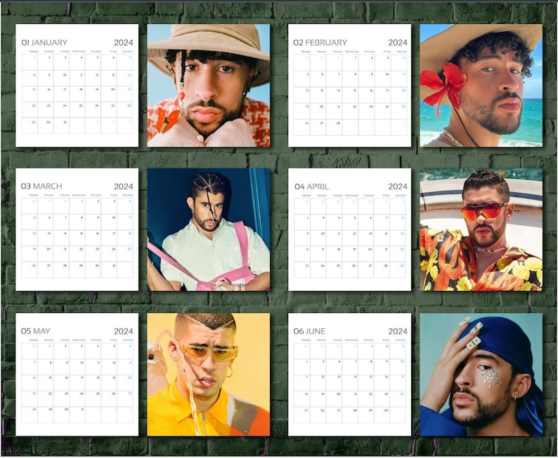 Bad Bunny Calendar 2024, Celebrity Calendar, Bad Bunny 2024 Wall