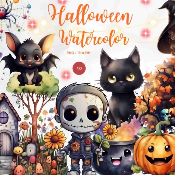 Halloween Watercolor Sublimation 10 PNG  creative projects, frame artwork, t-shirts, pillows, phone cases, bags, mugs, stickers, tumblers