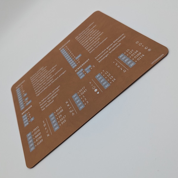 Mouse pad with key combinations - anti-slip & German for Windows - recycled leather I sustainable I shortcuts I key combination