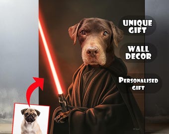 Custom Pet Portrait: Jedi Star Wars Art (Digital or Canvas)