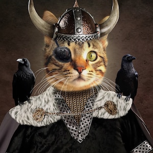 Custom Viking Pet Portrait: Nordic God Animal Painting