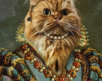 Custom Royal Pet Portrait: Renaissance Cat or Dog Painting
