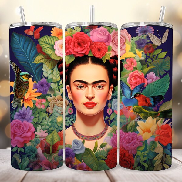 Frida Kahlo Tumbler Wrap, Downloads -20 oz Skinny Tumbler, Frida Kahlo Template, Frida Kahlo Tumbler PNG, Frida Kahlo tumbler design