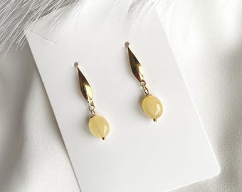 Yellow Earrings, Real Calcite Handmade Danglers, Natural Gemstone Earrings