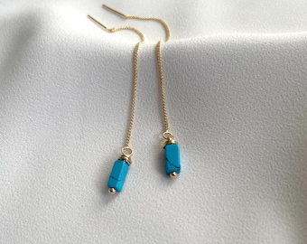 Turquoise Threader Earrings: 18K Gold Plated Dainty Handmade Jewellery