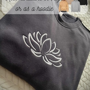 Lotus Flower Embroidered Oversized Unisex Sweatshirt or Hoodie, Japanese Pullover With A Pocket, Autumn Clothing, Gift Idea Sweater, Jumper