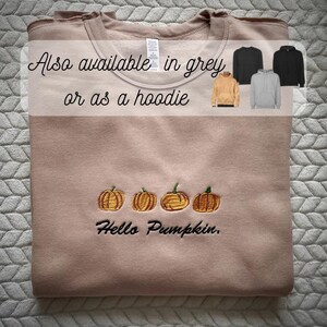 Hello Pumpkin Embroidered Oversized Unisex Sweatshirt or Hoodie, Halloween Pullover With A Pocket, Autumn Clothing, Gift Idea Sweater Jumper