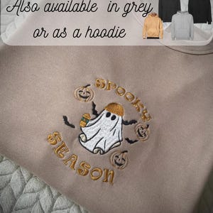 Spooky Season Ghost Embroidered Oversized Unisex Sweatshirt or Hoodie, Halloween Pullover With Pocket, Autumn, Gift Idea Sweater, Jumper