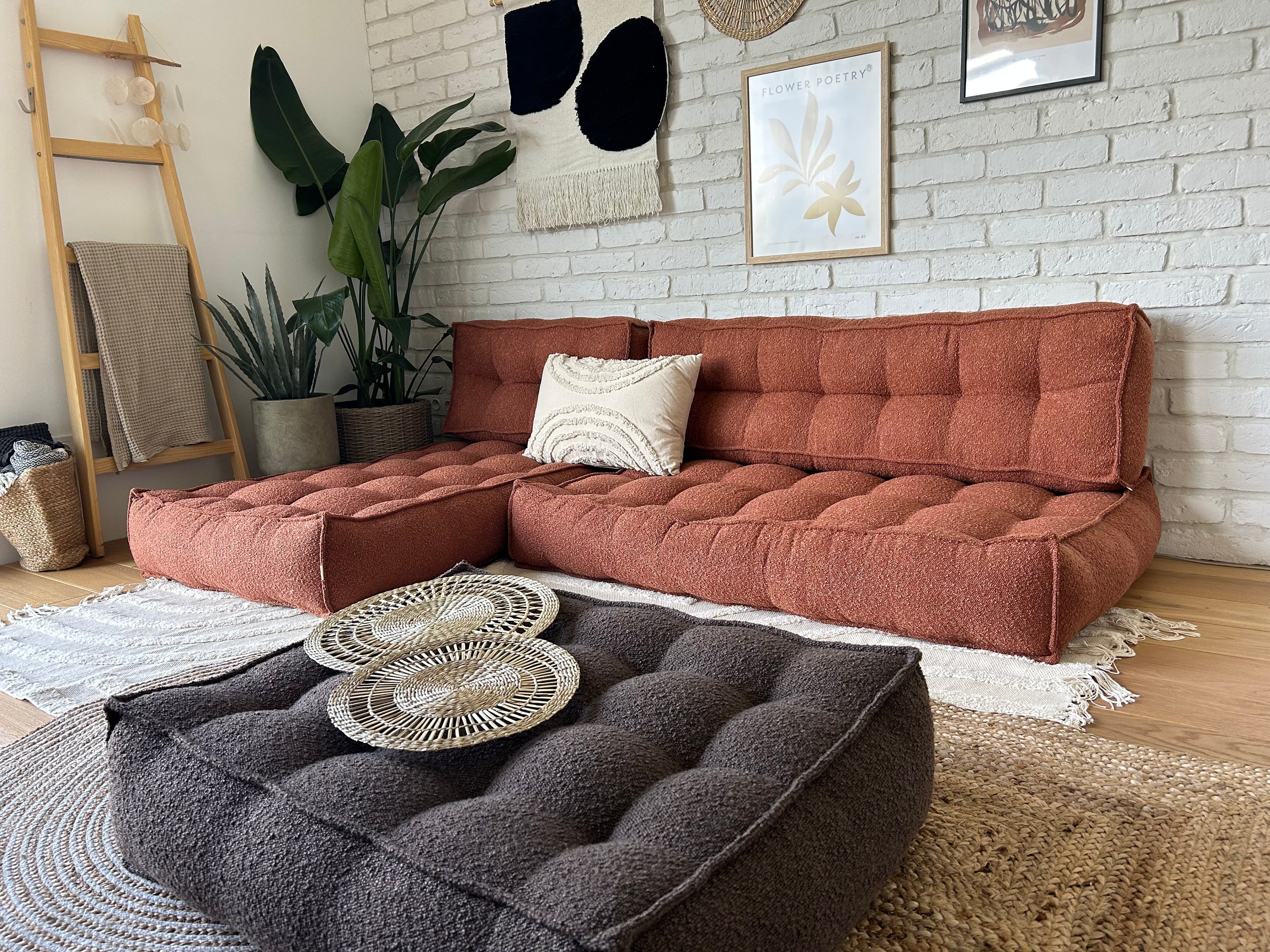 Large Floor Cushions for the Living Room Modular Sofa in BOUCLE Fabric Set of Floor Cushions Etsy
