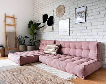 Modulsofa in BOUCLE-Stoff, Bodenkissen-Set