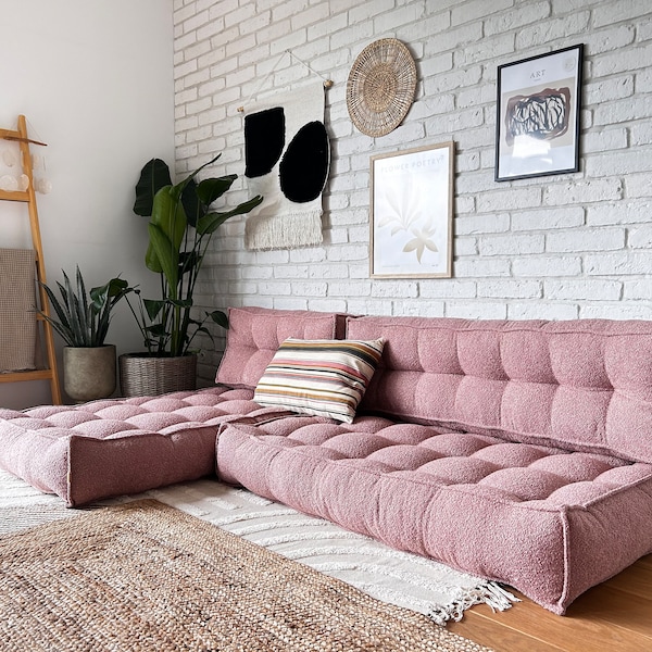 Modulsofa in BOUCLE-Stoff, Bodenkissen-Set