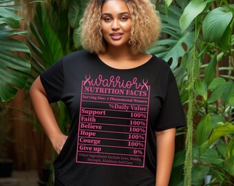Warrior Nutritional Facts T-Shirt: Breast Cancer Awareness Ribbon