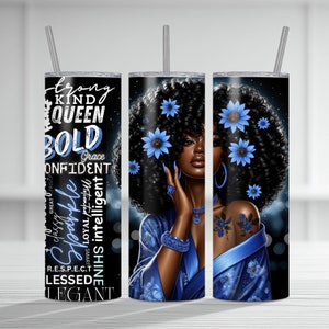 Inspirational Black Queen Tumbler, Cute Tumbler, 20 0z Skinny Tumbler, Straw Tumbler Cup, Tumbler Gift, Gift For Her