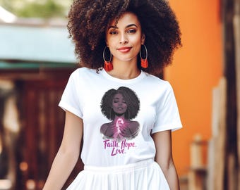 Breast Cancer Awareness Tee: Faith, Hope, Love Graphic, Inspirational Gift