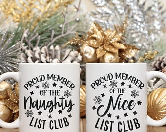 Naughty And Nice Couple Mugs, Christmas Mug, 110z Coffee Mug, Christmas Coffee Cup, Christmas Gift, Matching Mugs