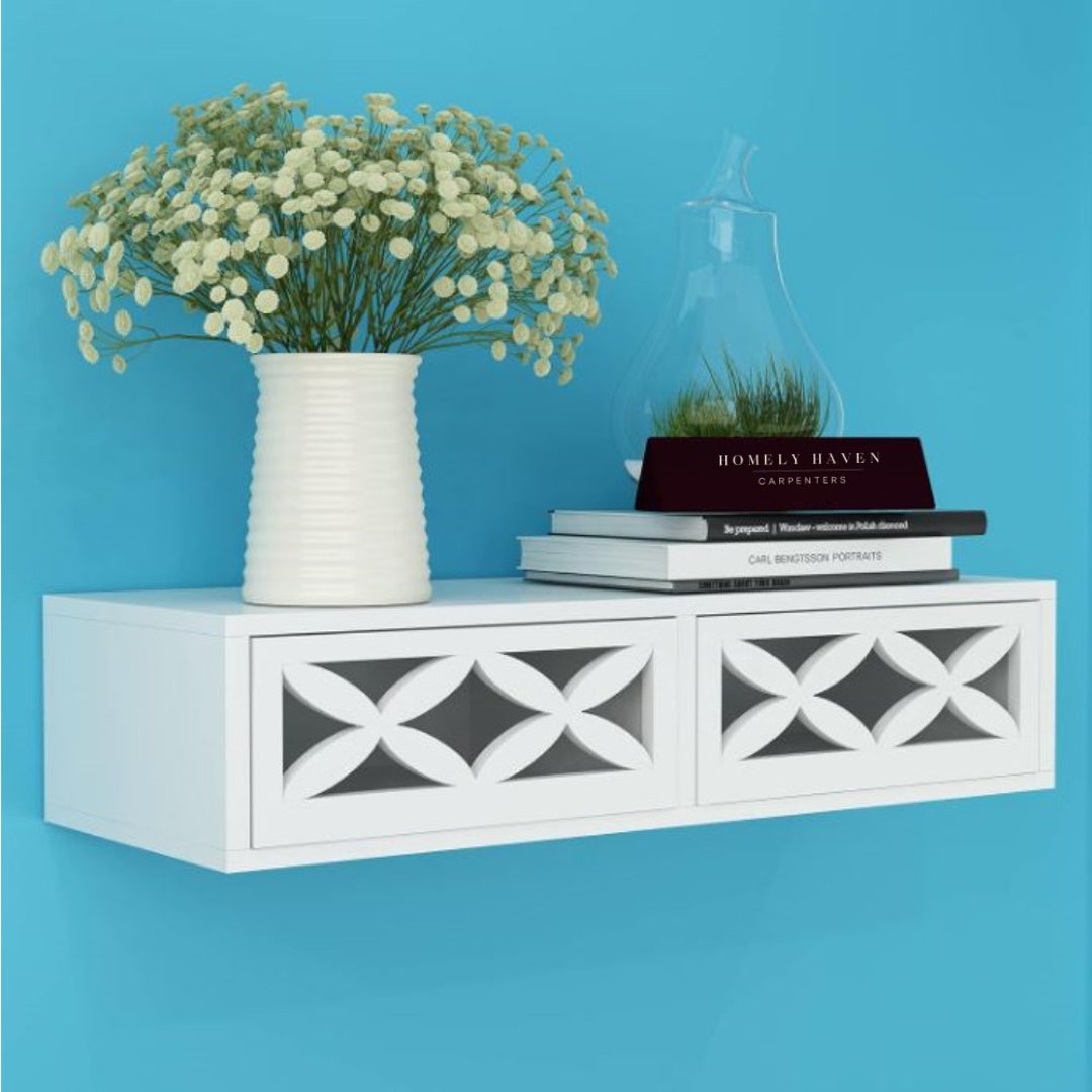 White Glossy Finish Wall Shelf With Drawer: Engineered Wood - Etsy