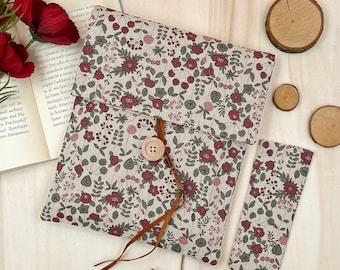 Custodia per libri con fiori rosa - Custodia per libri floreale regolabile, borsa per libri botanici/regalo per gli amanti dei libri, Custodia portalibro in stoffa / SEGNALIBRO GRATUITO!