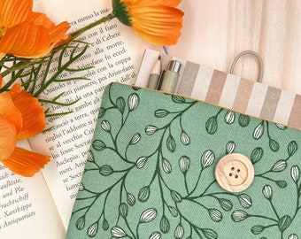 Custodia per libri con foglie, custodia per libri botanici, borsa per libri verdi, regalo libresco con segnalibro gratuito incluso, Custodia portalibro in stoffa