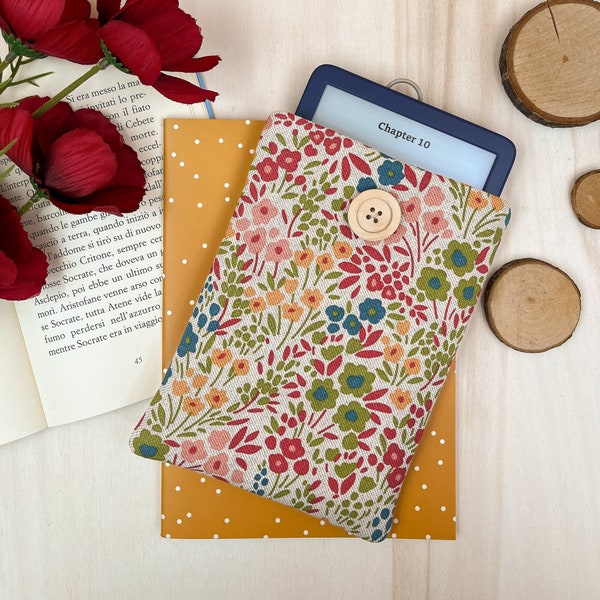Flowery Kindle sleeve - Botanical Kindle cover, colorful Kindle pouch| Book lover gift, Ereader case
