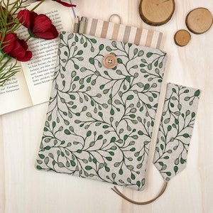 Pochette pour livre de feuilles Pochette pour livre de botanique blanche et verte Cadeau pour amoureux des livres Custodia portalibro in stoffa avec signet gratuit inclus