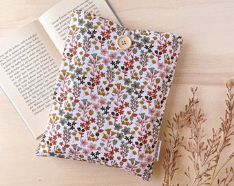 Pochette fleurie : couverture de livre en coton rembourrée avec signet