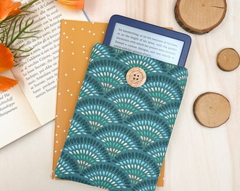 Blue Kindle sleeve - Art deco Kindle cover, peacock padded Kindle pouch| Book lover gift