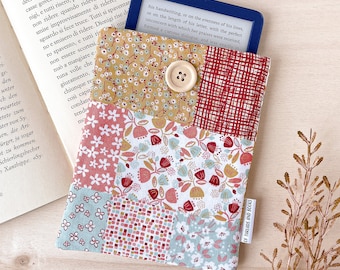 Patchwork Kindle Tasche, Rosa und blaue Blumen Kindle Tasche, Gesteppte Kindle Tasche, Ereader Hülle