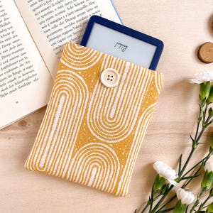 Yellow Kindle sleeve - Boho Kindle cover, cotton Kindle pouch, Geometric ereader case | Book lover gift, Ereader case