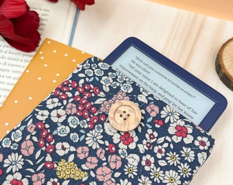 Funda Kindle de flores azules - Funda Kindle botánica, bolsa Kindle floral / Regalo para amantes de los libros, estuche Ereader