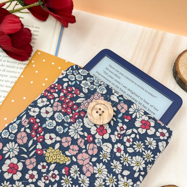 Blaue Blumen Kindle Hülle - Botanische Kindle Hülle, florale Kindle Tasche| Geschenk für Buchliebhaber, E-Reader-Hülle