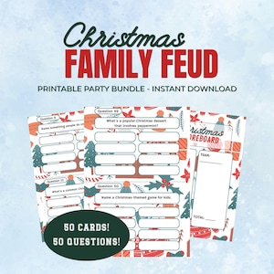 Gioco di Natale Family Feud / Quiz stampabile, 50 carte (download immediato)