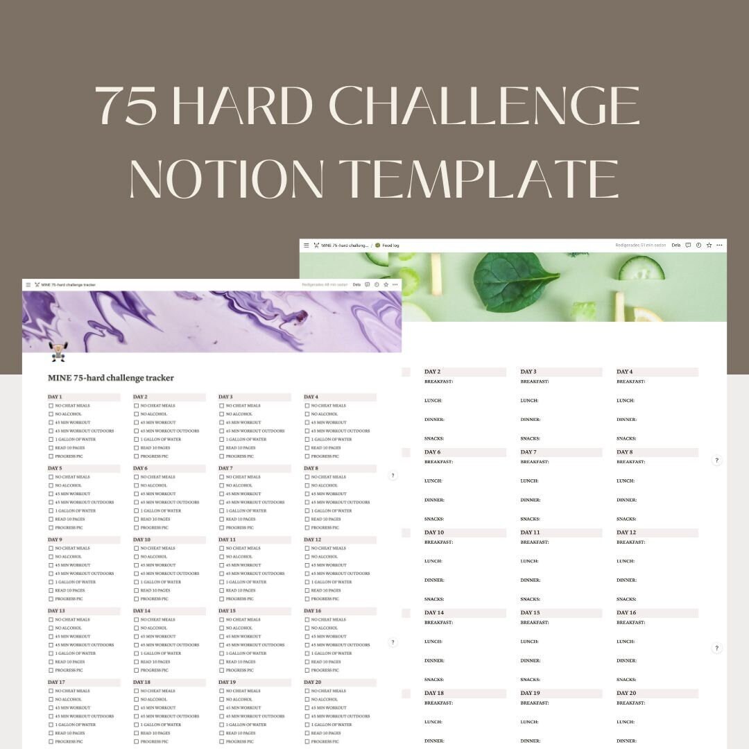 Notion Template 75 Hard Challenge Tracker 75 Day Challenge Weight Loss