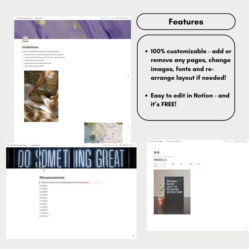 Notion Template 75 Hard Challenge Tracker 75 Day Challenge Weight Loss