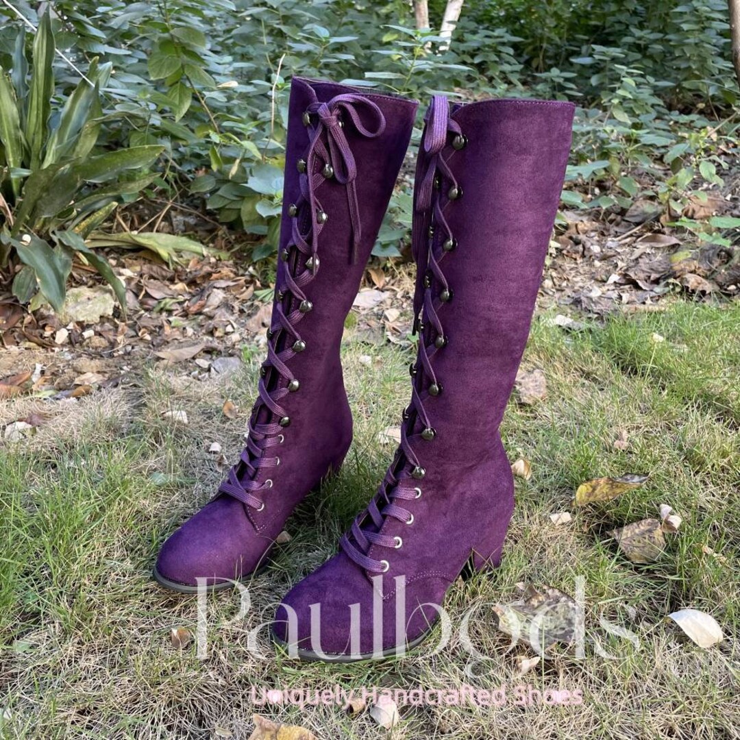 Women's Witch Shoes Long Viking Combat Boots Square Toe Etsy New Zealand