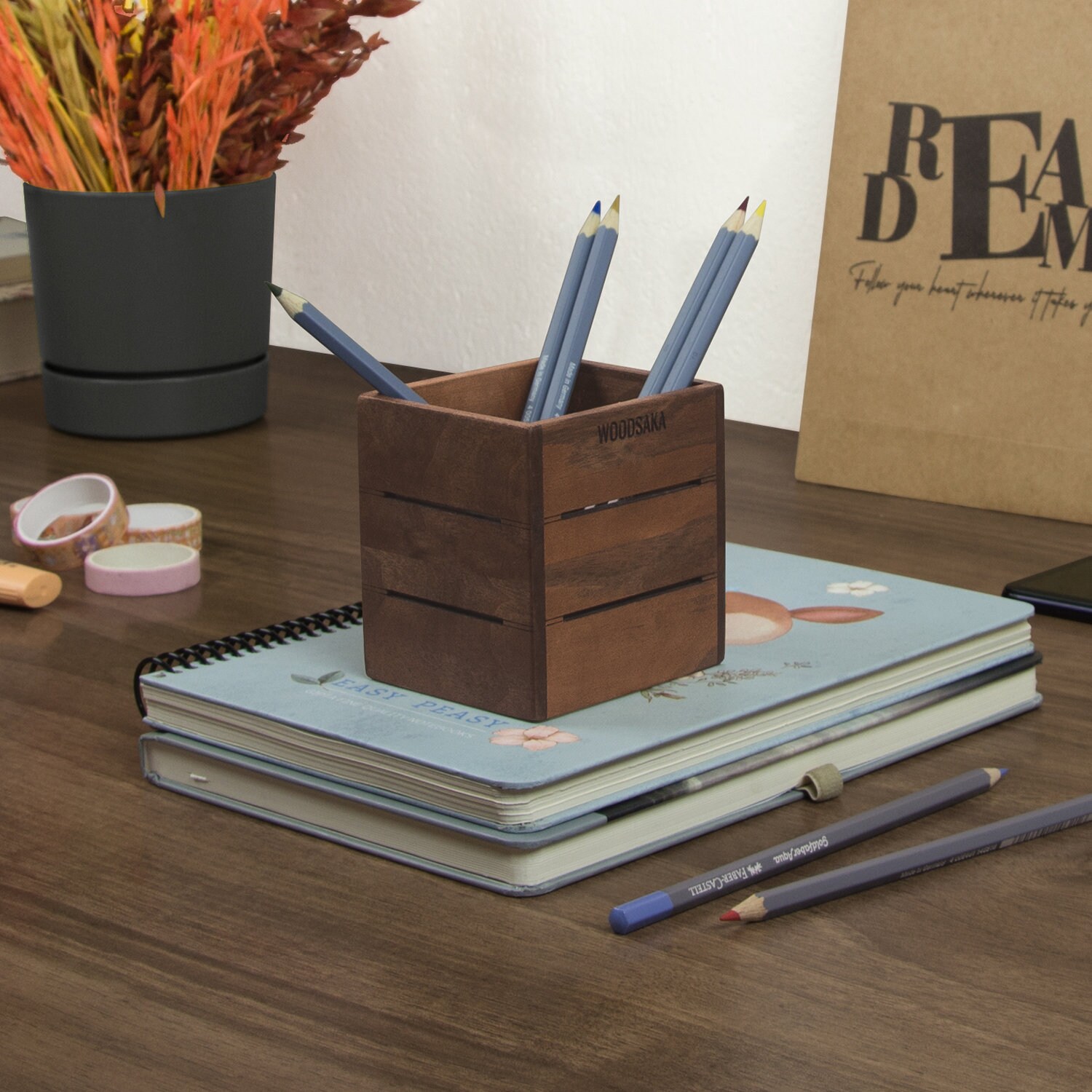 Beechwood Pen Tray, Wood Pencil Holder for Desk, Key Tray, Wooden