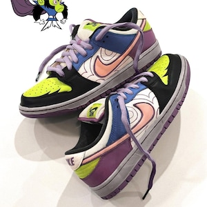 Custom Handpainted Sneakers for Gift, Custom Handpainted &quot;Mojo Jojo&quot; Power Puff Cartoon Character Inspired, Custom Personalized Sneakers.
