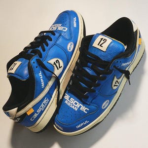 Custom Handpainted Sneakers Gift, Custom Handpainted GT-R Dunk &quot;Calsonic Skyline Inspired, Custom Personalized Sneakers,Valentine Sneakers