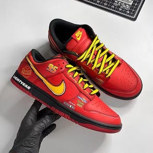 Custom Handpainted Sneakers for Gift, Custom Handpainted Lighting McQueen Disney&#39;s Cartoon Character Inspired, Custom Personalized Sneakers.