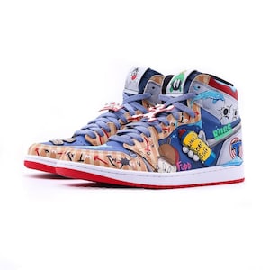 Custom Handpainted Sneakers for Gift, Custom Handpainted Space Jam Cartoon Inspired, Custom Personalized Sneakers, Halloween Sneakers.