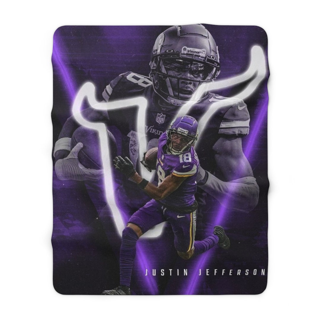 Justin Jefferson Sherpa Fleece Blanket Gifts for Vikings Fans Gifts for