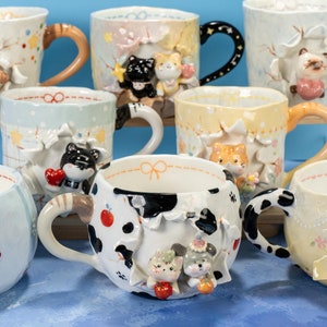 Mug 3D personnalisé pour animal de compagnie Mug chien fantaisiste Mug en céramique qui brise le mur Mug anime Kawaii chat mignon Personnalisez votre idée Cadeau pour amoureux des chats mignons de l'an 2000