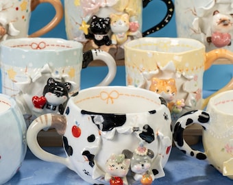 Custom 3D Pet Mug Whimsical Dog Coffee Mug Break-wall Ceramic Mug Anime Kawaii Cute Cat Mug Personalized your Idea Cute Cat Lovers Gift Y2K