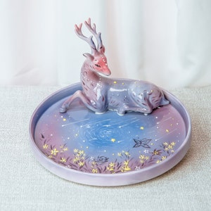 Handpainted Purple Christmas Deer Ceramic Plate Celestial Winter Forest Ceramic Tray Whimsical Decor Magic Goblincore Pottery Dish image 10