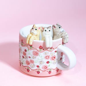 Benutzerdefinierte Erdbeer Haustier Tasse 350ml Personalisierte rosa Blume Haustier handgemachte Kaffeetasse Adroable Whmiscal Katzenbecher Housewarming Geschenk für Hundeliebhaber