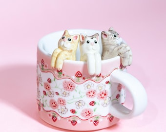Benutzerdefinierte Erdbeer Haustier Tasse 350ml Personalisierte rosa Blume Haustier handgemachte Kaffeetasse Adroable Whmiscal Katzenbecher Housewarming Geschenk für Hundeliebhaber